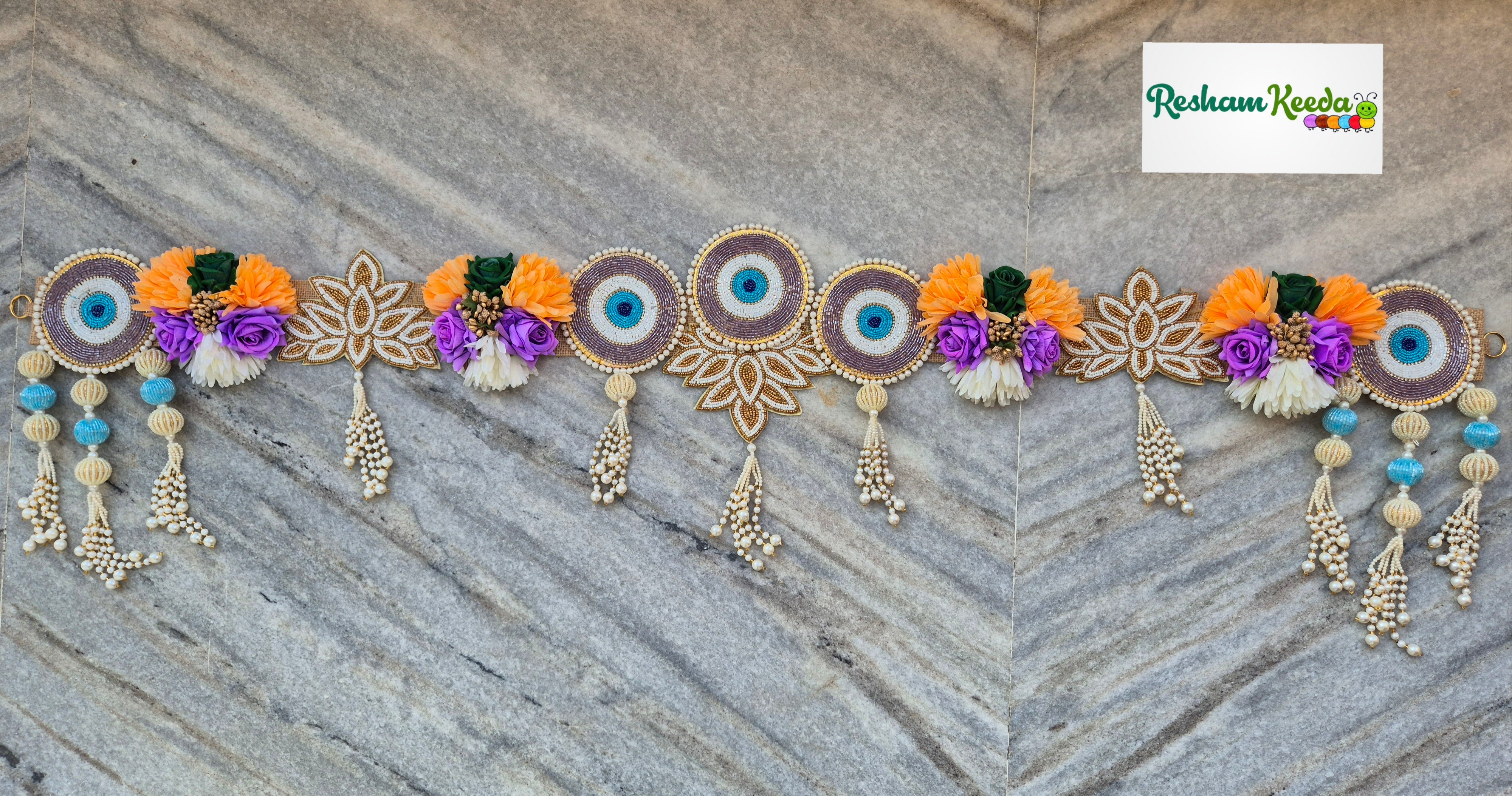 Beautifully Handcrafted Heavy Designer Floral Bandarwal Toran in Evil Eye Theme For Diwali Grah Pravesh Festival Wedding Home Decoration