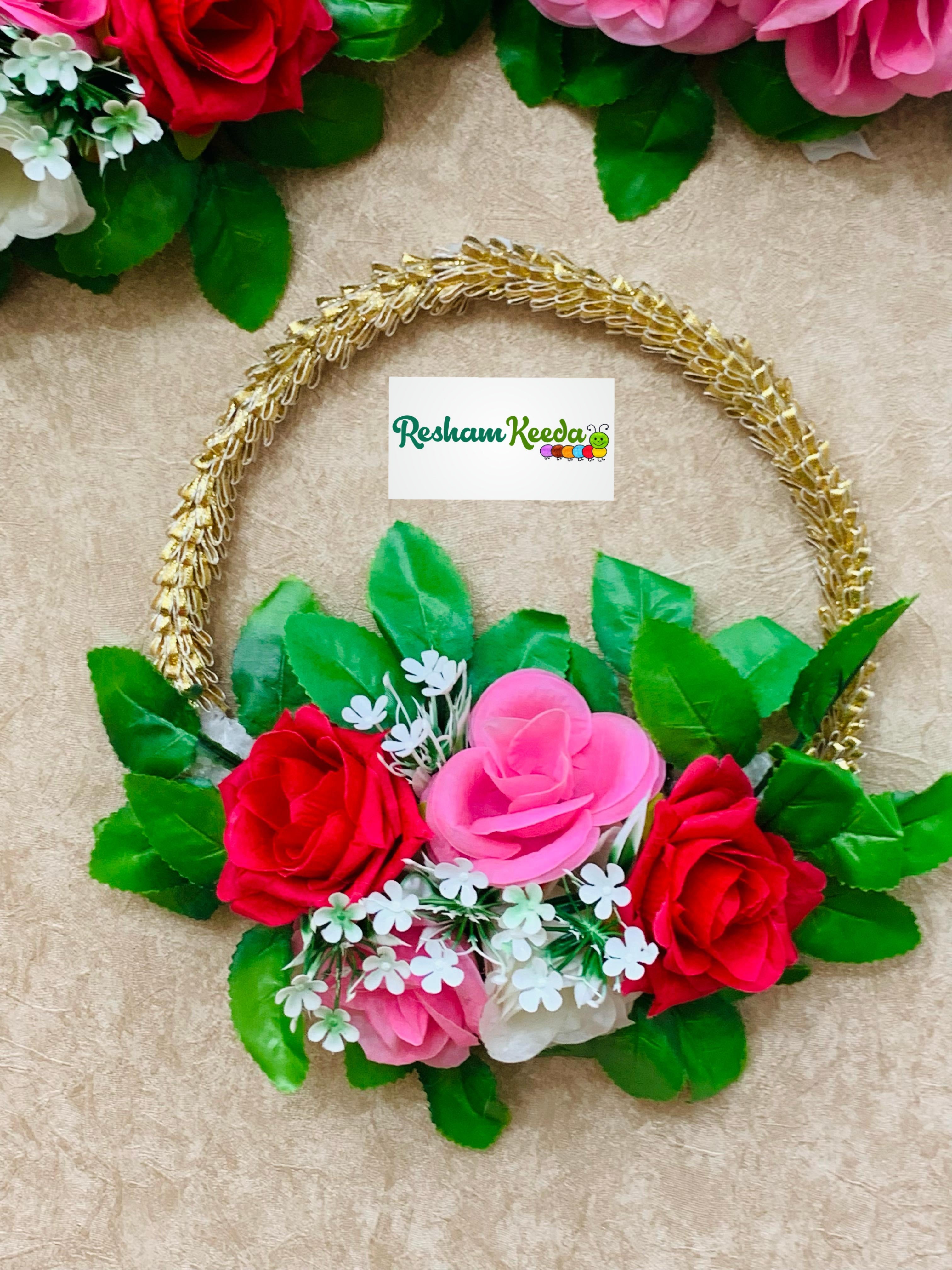 Beautiful Handcrafted Floral Gota Rings as Wall Ceiling Staircase Hanging Latkan for Diwali Ganesh Utsav Chaturthi Janamashtmi Rakshanbandhan Eid Festival Haldi Mehendi Wedding Home Decoration (Pack of 6)