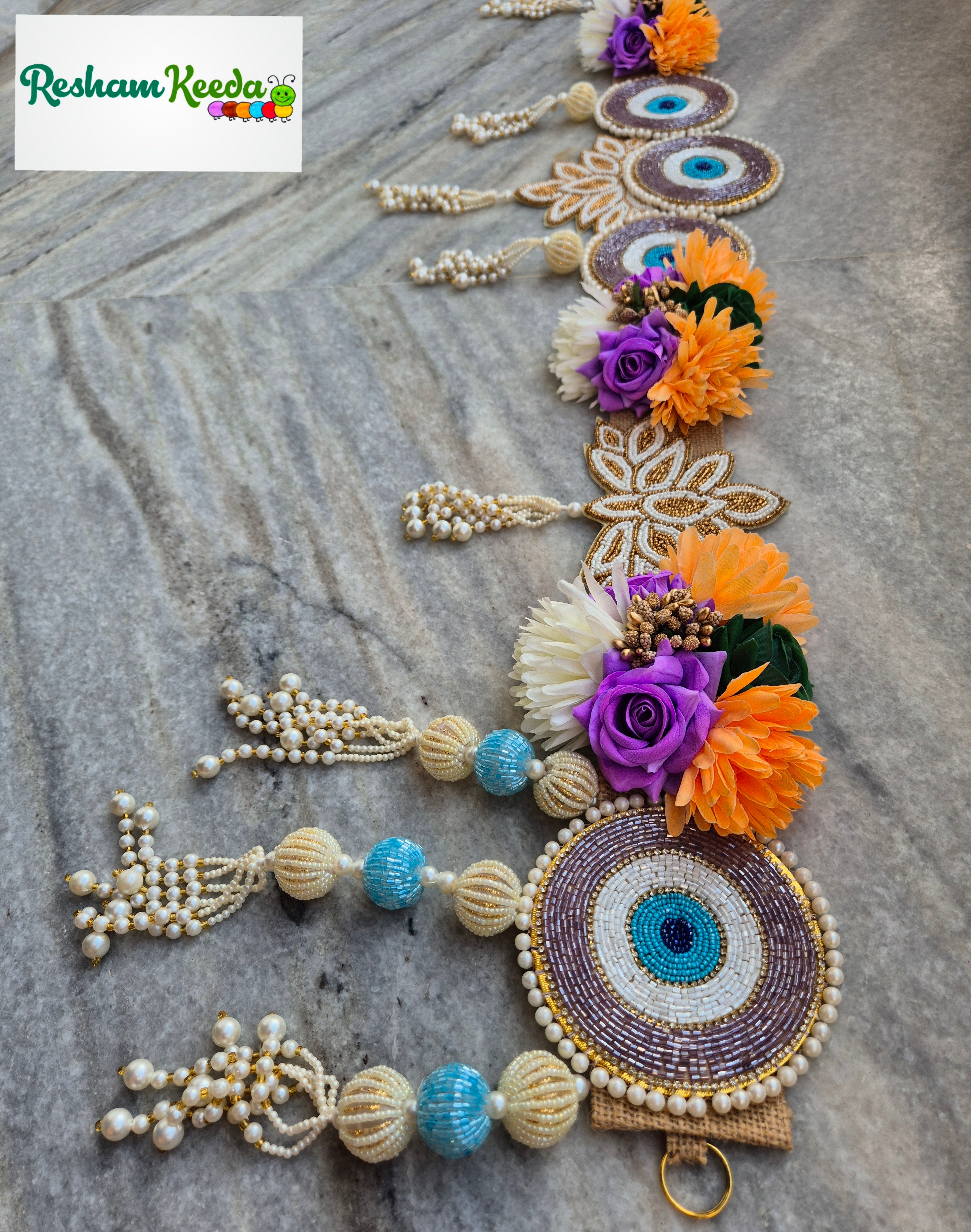 Beautifully Handcrafted Heavy Designer Floral Bandarwal Toran in Evil Eye Theme For Diwali Grah Pravesh Festival Wedding Home Decoration