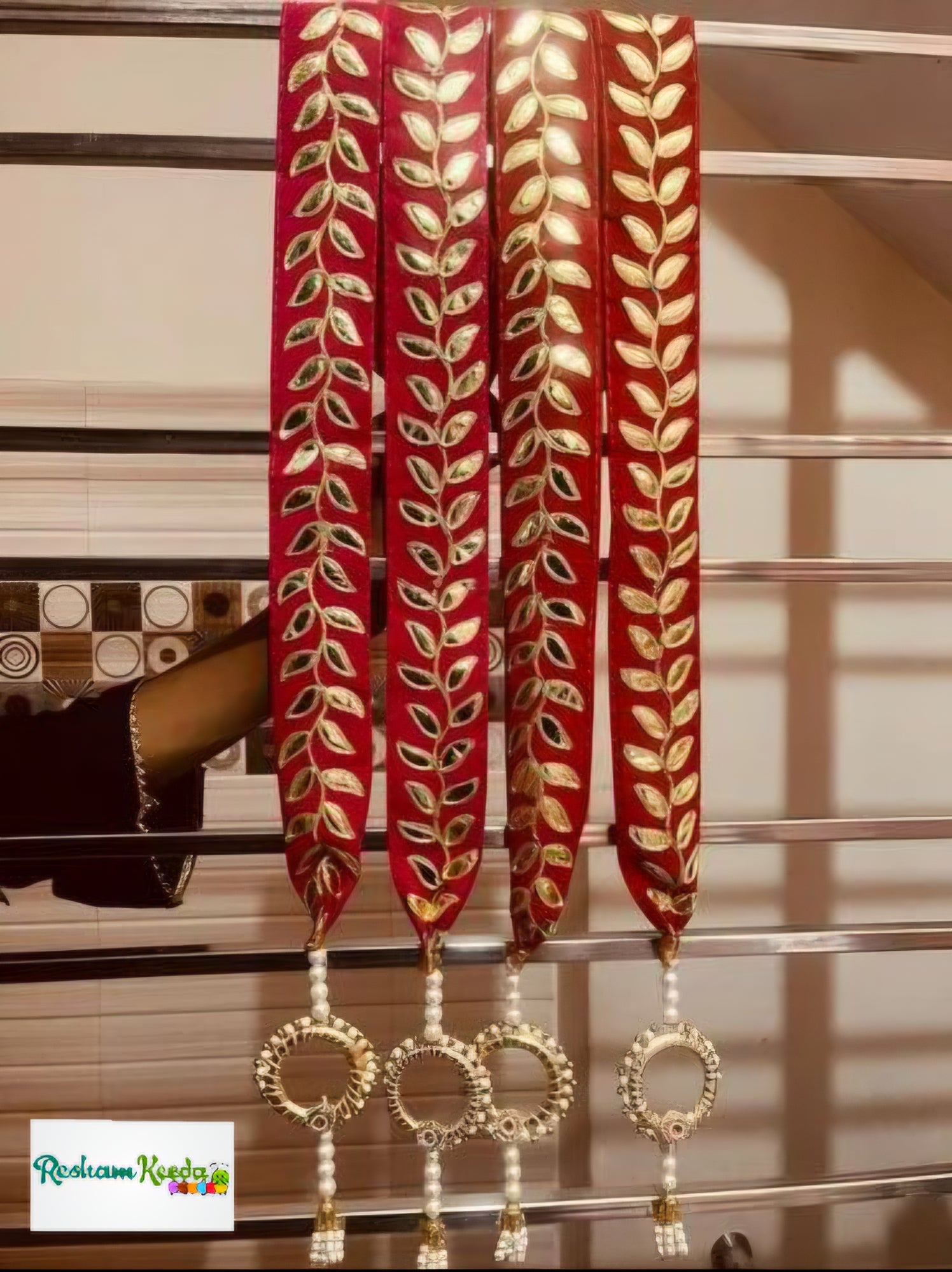 Beautiful Royal Looking Gota Patti with Heavy Moti Bangle Tussel Stole Mala for Mameru Swagat Baraat Haldi Mehendi Bhaat Wedding Festive Gifting Giveaways (Pack of 10)