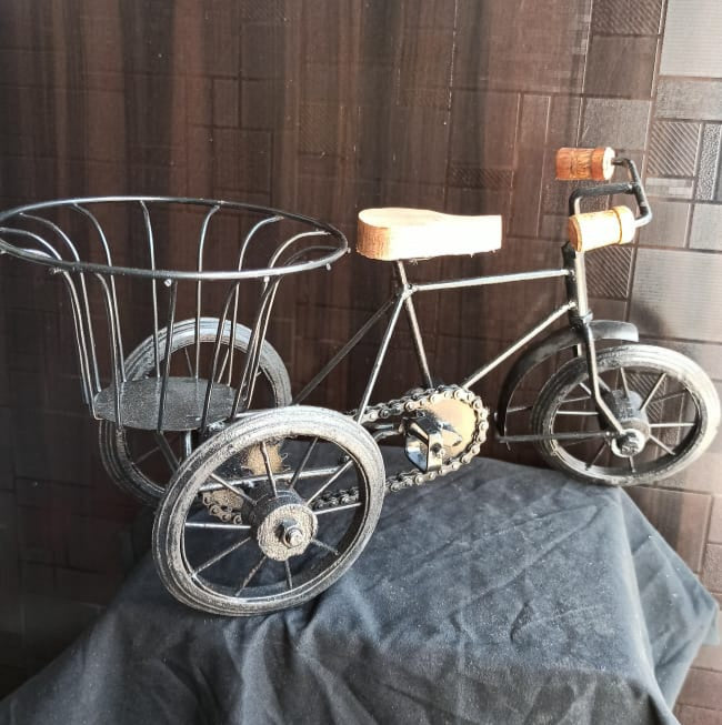 Handcrafted Cycle Shape Wooden Cart For Kitchen / Dining Table