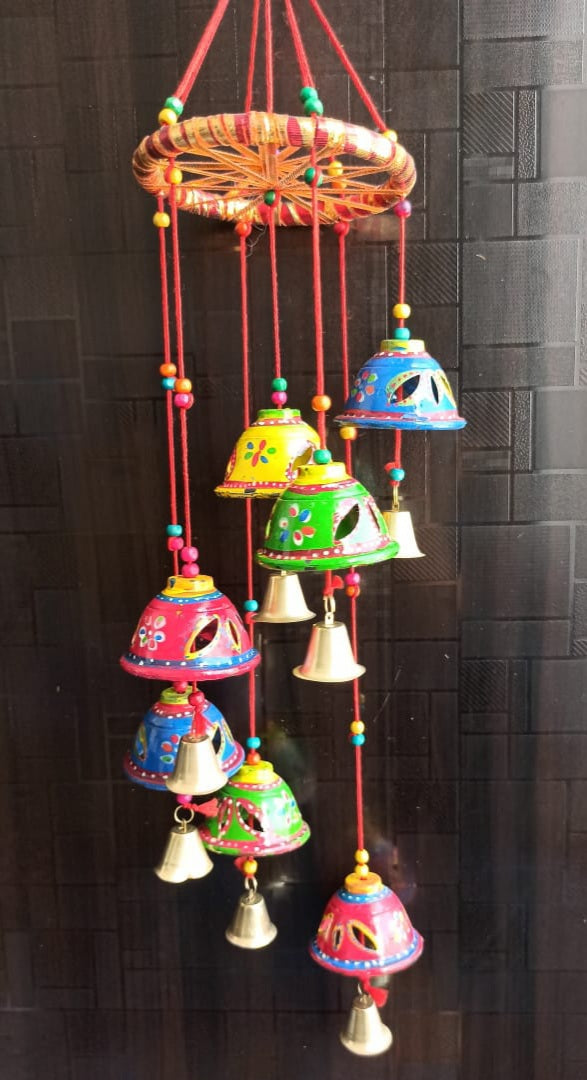 Handcrafted Hand Painted Bell Wall Hanging / Jhoomer / Latkan Wind Chimes for Home, Garden, Balcony Decoration