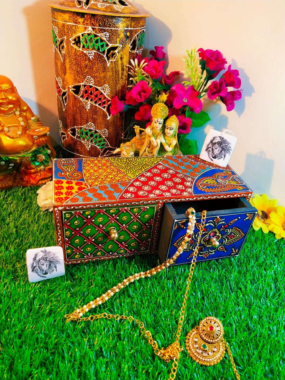 Beautiful Rajasthani Handmade Multicolored Artwork Box