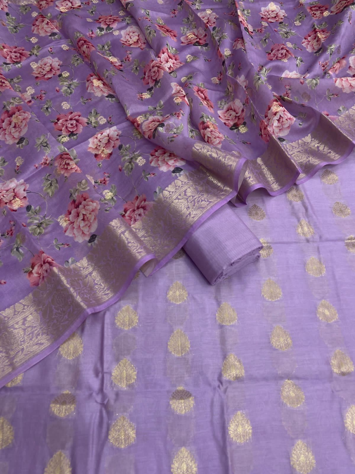 Chanderi silk dress material 3 piece chanderi silk suit material with  handblock dark pink code 1